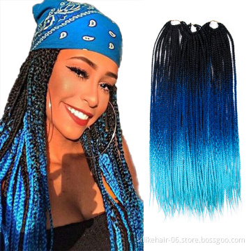 Hot Selling Ombre Blue Pink 24 inch 24 Roots/pack Heat Resistant Fiber Bulk Box Braid Crochet Synthetic Braiding Hair Extensions